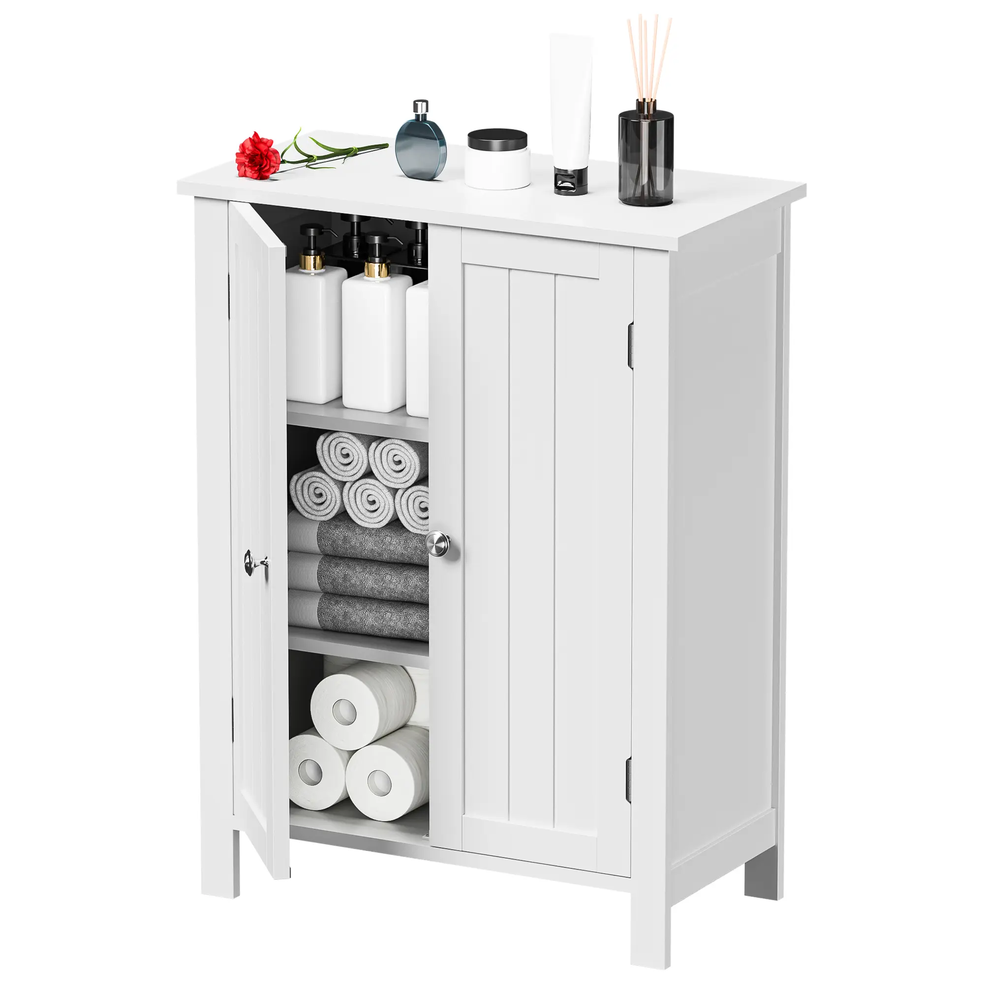 Segawe  Segawe Double Door Bathroom Floor Storage Cabinet with Adjustable Shelves, Modern Home Furniture Storage Organizer Cabinet