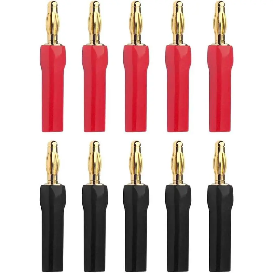 SGElectronix 4mm Speaker Banana Plugs-Open Screw Type, Insulated 24K Gold Plated Speaker Wire Banana Plugs Connectors (5 pair/10 pcs) (Black + Red) Wired