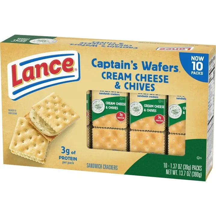 Lance Sandwich Crackers, Captain's Wafers Cream Cheese and Chives, 10 Packs, 6 Sandwiches Each, 13.7 oz