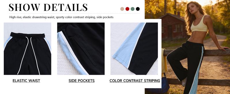 WoodBerry Women’s Retro Stripe Color Block Wide Leg Pants Y2K Parachute Pants Elastic Waist Drawstring Sweatpants Fashion Baggy Trousers Everyday Streetwear