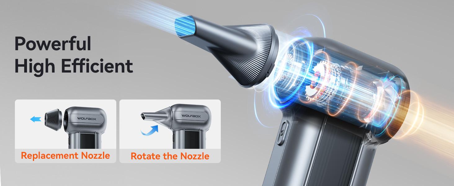 WOLFBOX MF100 Electric Air Duster 150000RPM Super Power Cordless Rechargeable Blower with 5 Nozzles & 2 Brushes for Computer Keyboard Outdoor House Car Cleaning - Multifunctional Portable Multifunctional TikTokShopHolidayHaul