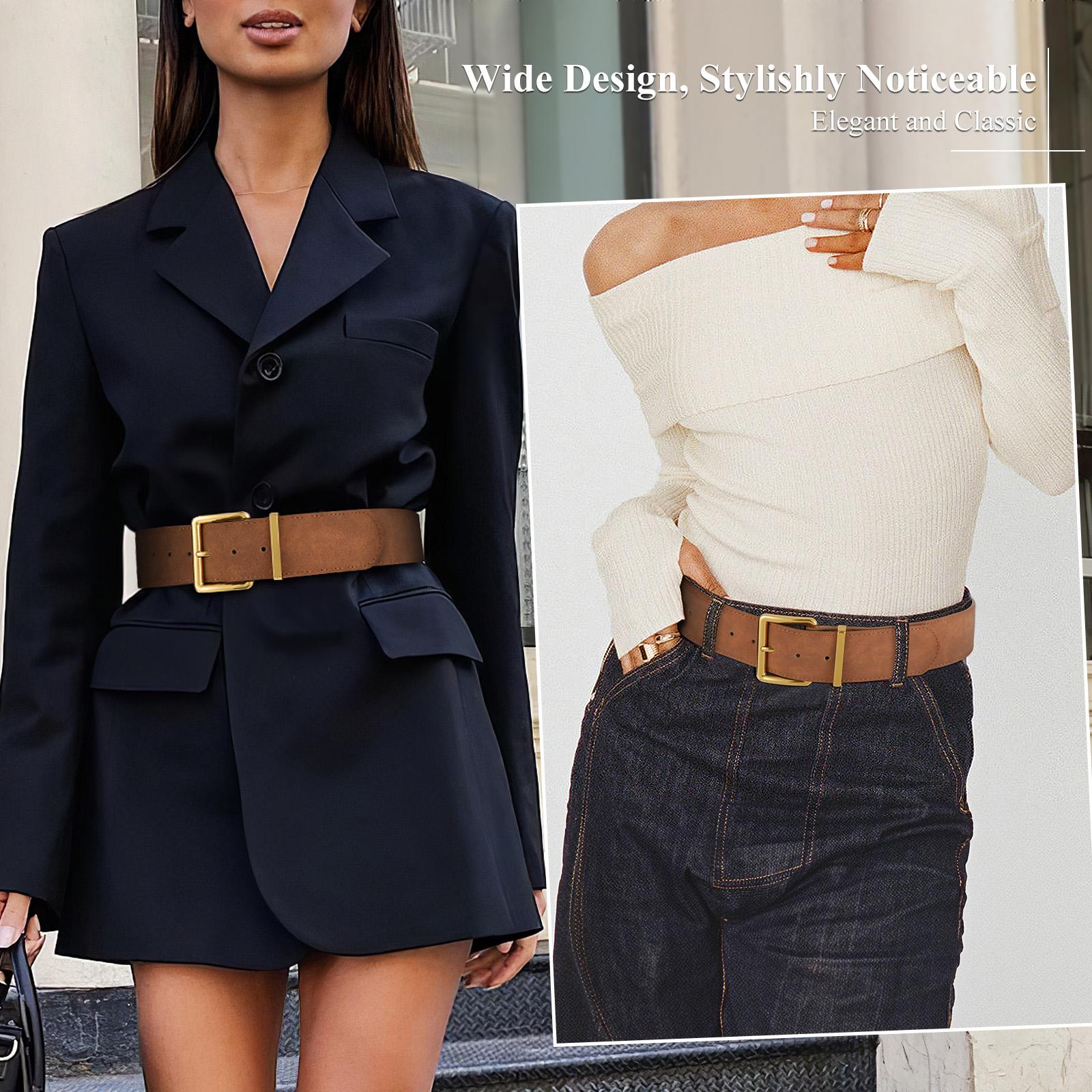 JASGOOD Women Wide Chunky Belt for Dresses Fashion Thick Suede Belt with Gold Buckle