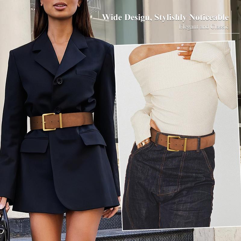 JASGOOD Women Wide Chunky Belt for Dresses Fashion Thick Suede Belt with Gold Buckle