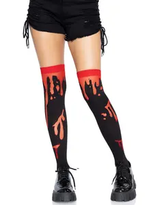 Leg Avenue Opaque Nylon Blo0d Splatter Thigh Highs - Perfect for Halloween and Cosplay