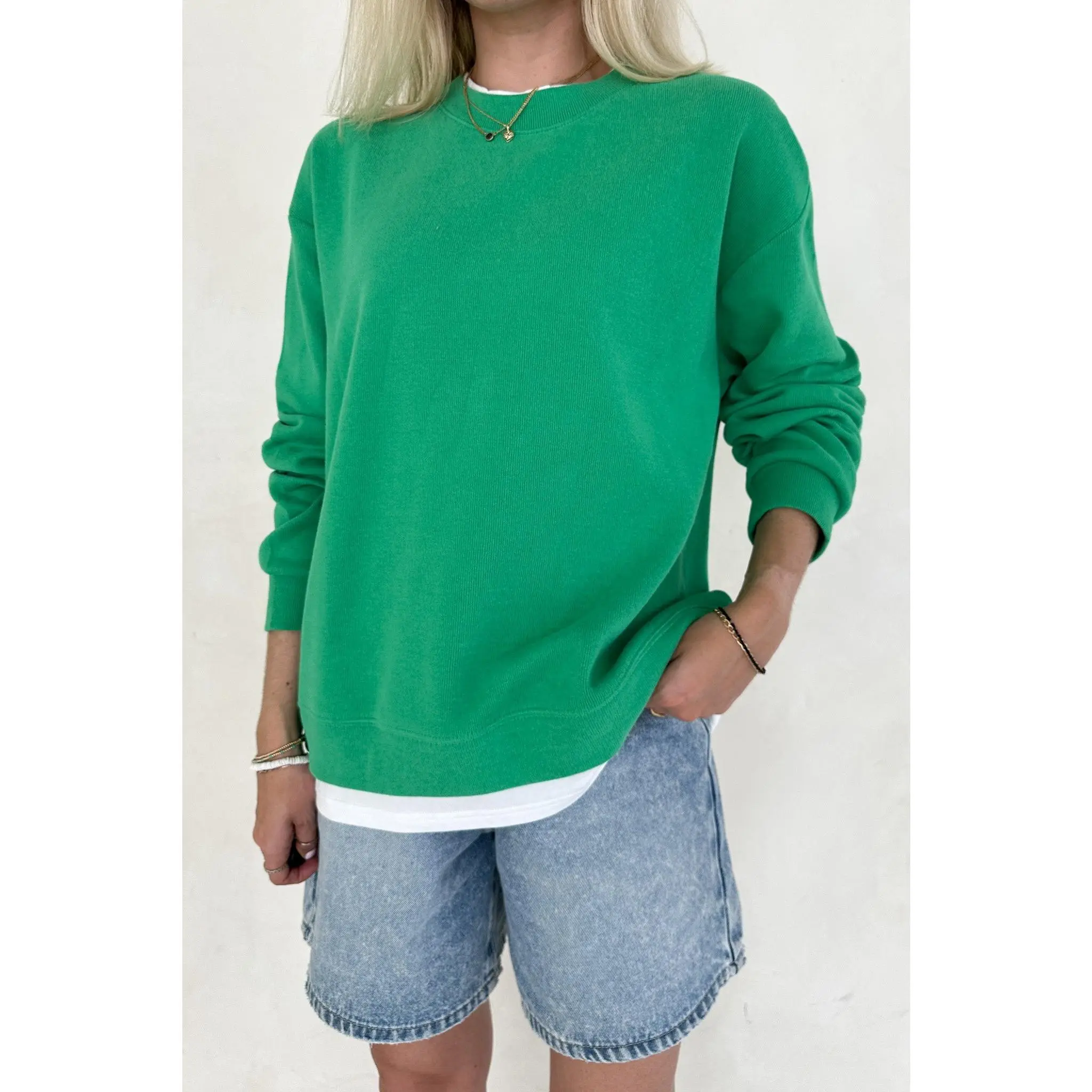 Sophie Crew Twofer Pullover in Kelly Green Sophie Crew Twofer Pullover in Kelly Green