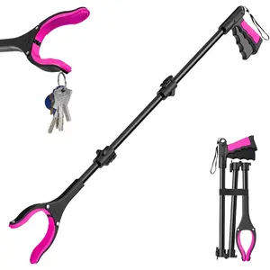36" Grabber Reacher Tool, Foldable Reacher Grabber Pickup Tool with 360°     Rotating Jaw & Two Magnets, Extra Long Trash Picker Upper Grabber, Lightweight Grabbers for Seniors, PinkQuesear