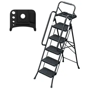 Bellemave  Step Ladder, Folding Step Stool with Wide Anti-Slip Pedal, Sturdy Steel Ladder, Convenient Handrail, Lightweight, Portable Steel Step Stool