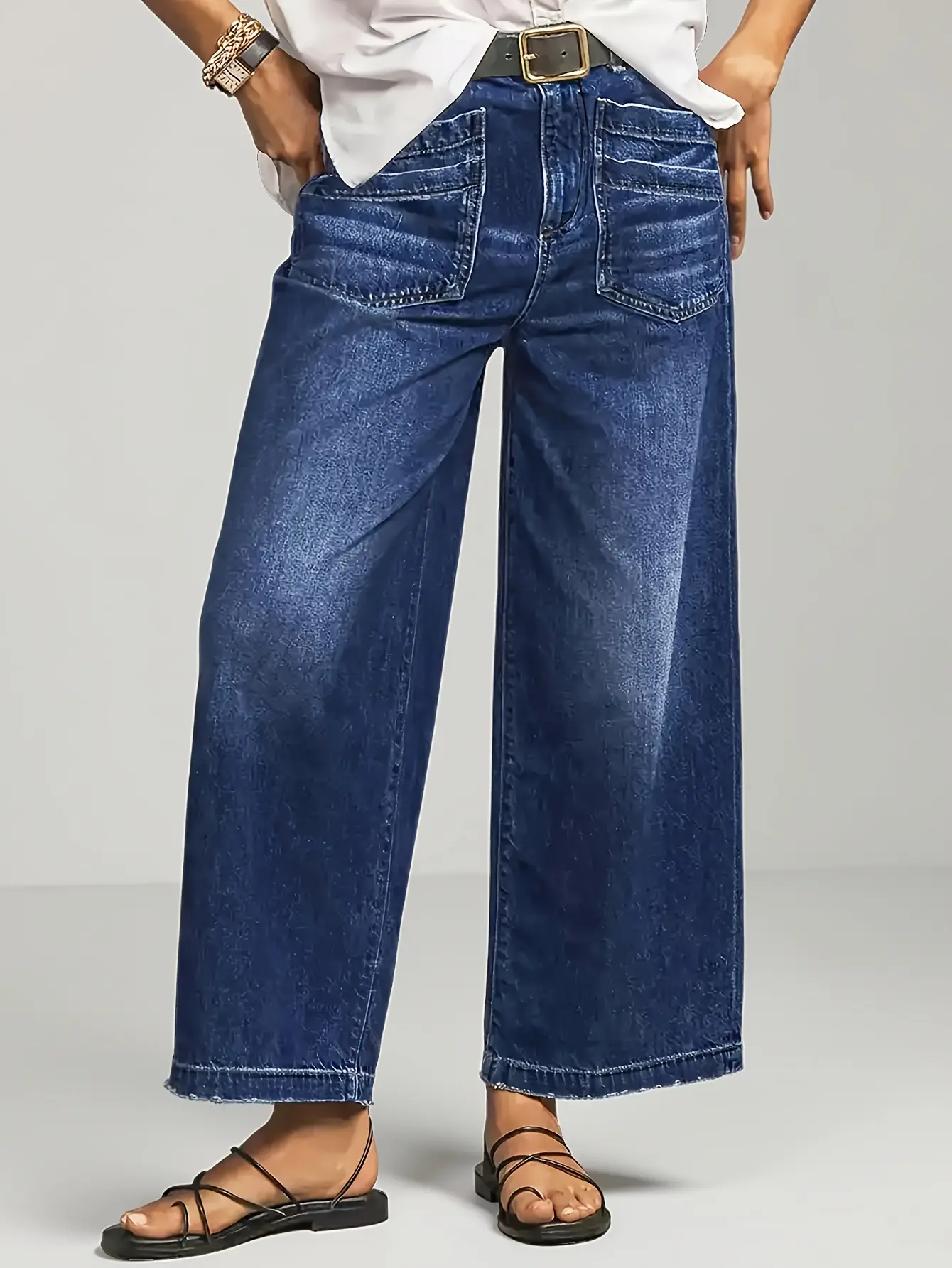 Women's High Waist Wide Leg Stretch Jeans - Comfortable, Soft, Breathable Denim Bottoms for Casual Wear | Womenswear, Bottom, Women's Clothes