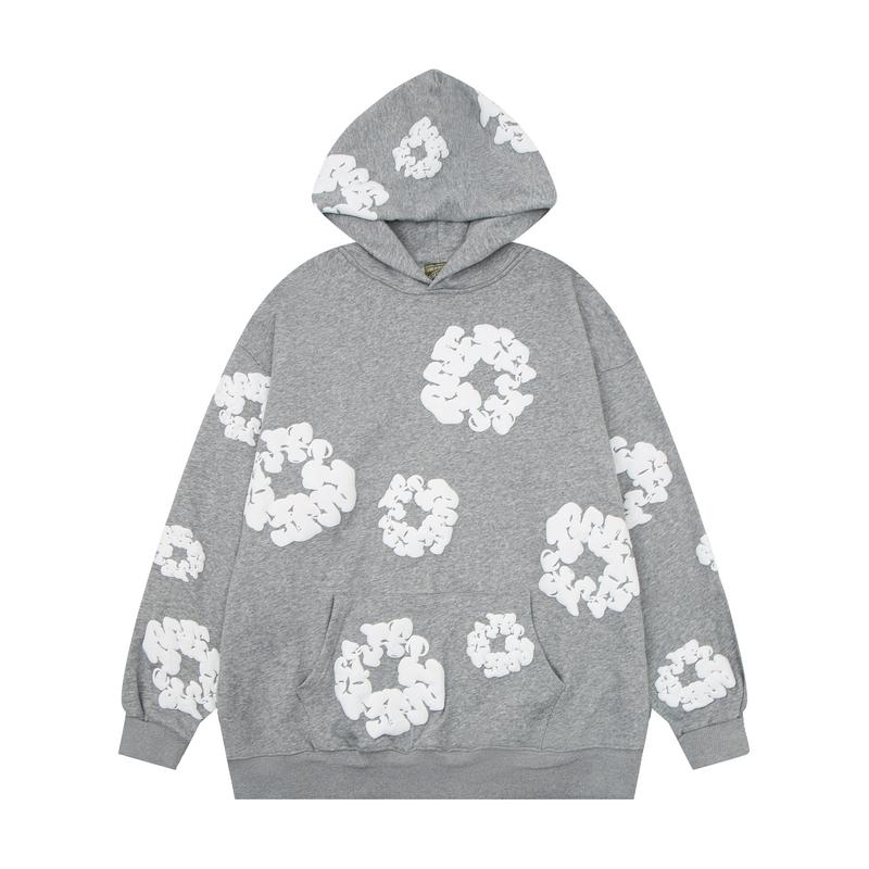 Harajuku Casual Loose Hoodie with Flower Print for Men and Women - Unisex Long Sleeve Floral Pullover, Versatile Casual Sweatshirt Menswear Tops graphic  hoodies Black Motocross