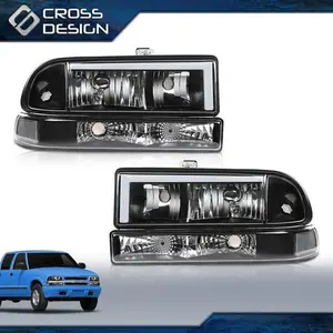 CROSSDESIGN Fit For 98-05 Chevy Blazer S10 LED Black Housing White Corner Headlight Lamp
