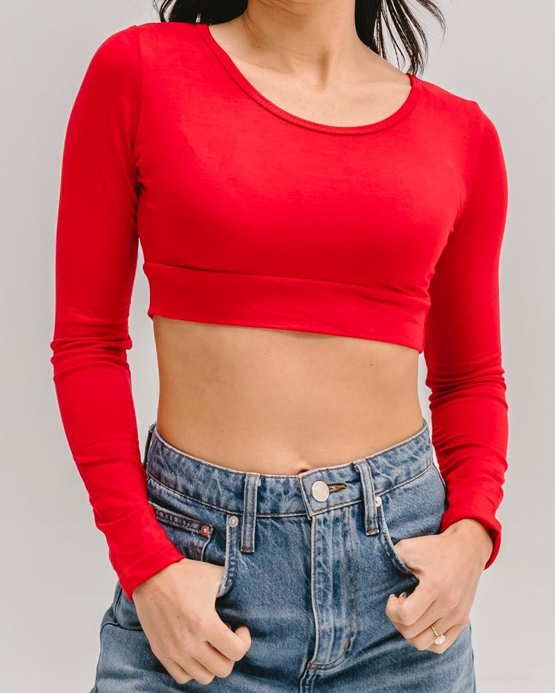 Classic Long Sleeve Halftee - White Top with Round Neckline & Comfortable Fit for Women - Breathable Fabric for Versatile Wear