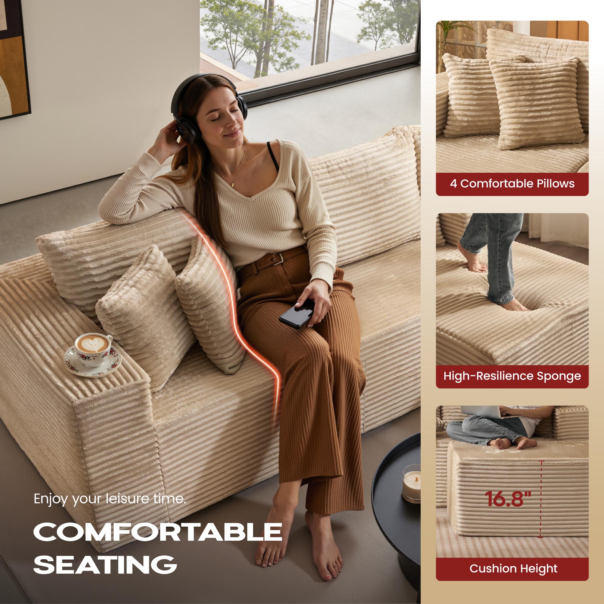 【2 Packages Shipping】Ovios 108" Sectional Cloud Couch with Ottoman for Living Room, Modular L Shaped Sofa with Plush Corduroy, Big Boneless Couches Set with Fluffy Memory Foam, Stupendous U Shaped Sofas with Chaise - No Assembly Required 【2 Packages Shipping】Ovios 108" Sectional Cloud Couch with Ottoman for Living Room, Modular L Shaped Sofa with Plush Corduroy, Big Boneless Couches Set with Fluffy Memory Foam, Stupendous U Shaped Sofas with Chaise - No Assembly Required