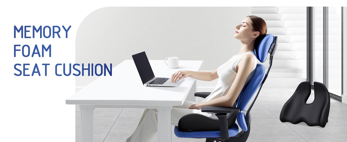 Seat Cushion for Office Chair & Car | Memory Foam Sciatica & Tailbone Pain Relief | Non-Slip Ergonomic Support Pillow | Thick Comfortable Cushion, Gift Idea