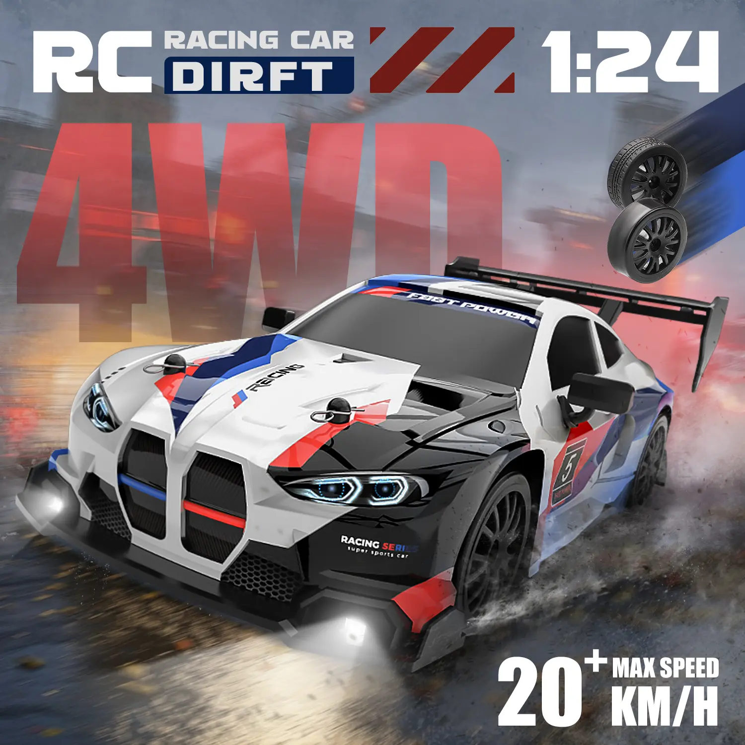 【Children's Day】1:24 Scale Mini RC 4WD Racing Car, RC Drift Car with LED, USB Charging Battery, Easy Control Remote Control Car for Kids & Beginners, Compact Portable Design, Fun Indoor Play Gift #Children's Day gifts #Toys Gift Preferred