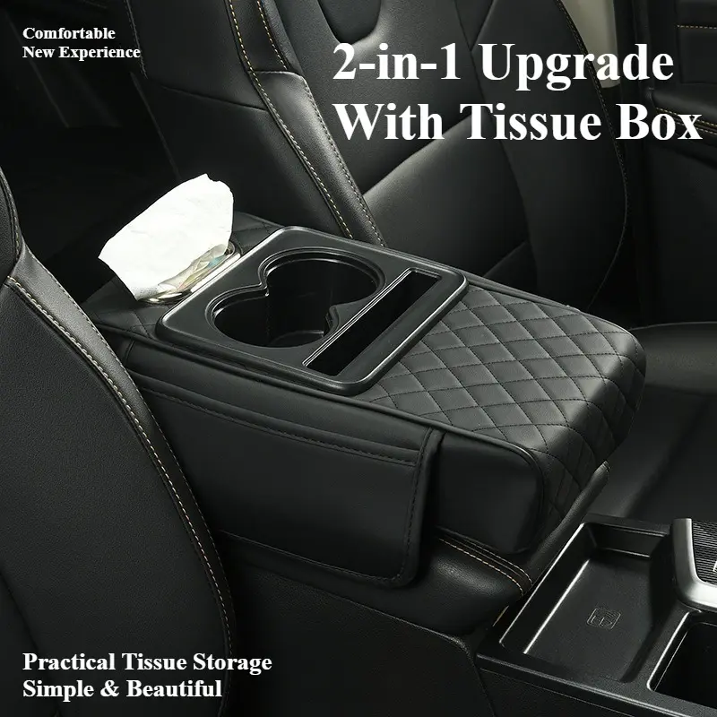 UDROLL Universal Car Interior Organizer, 4-in-1 Multifunctional Center Console Armrest Pad with Cup Holder, Phone Storage & Armrest Pocket for Long-Distance Travel