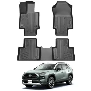 Canvcle All-Weather Floor Mats for Toyota RAV4 2019-2025 Durable Black TPE Liners for First & Second Row Optional Cargo Liner Backrest Mat Secure Textured Surfaces Easy Installation (Not Fit 2025 Plug in Hybrid)