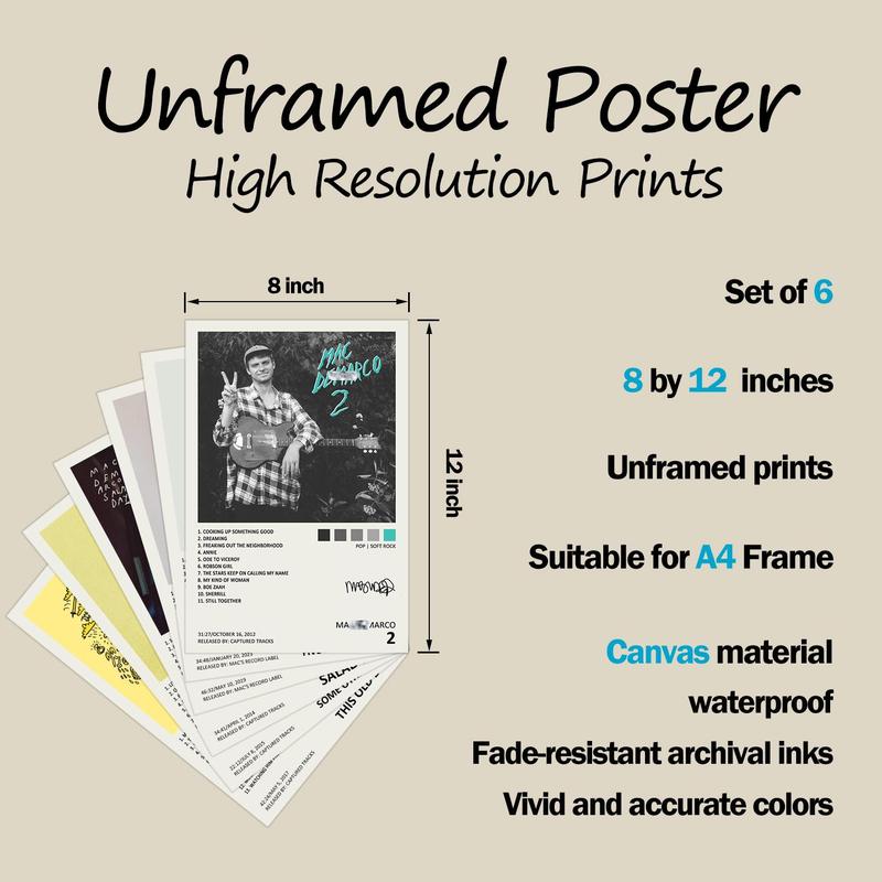 Mac Poster Demarco Music Album Cover Signed Limited Canvas Poster Set of 6 Unframed 8inx12in 20x30cm Artwork for Wall Decor