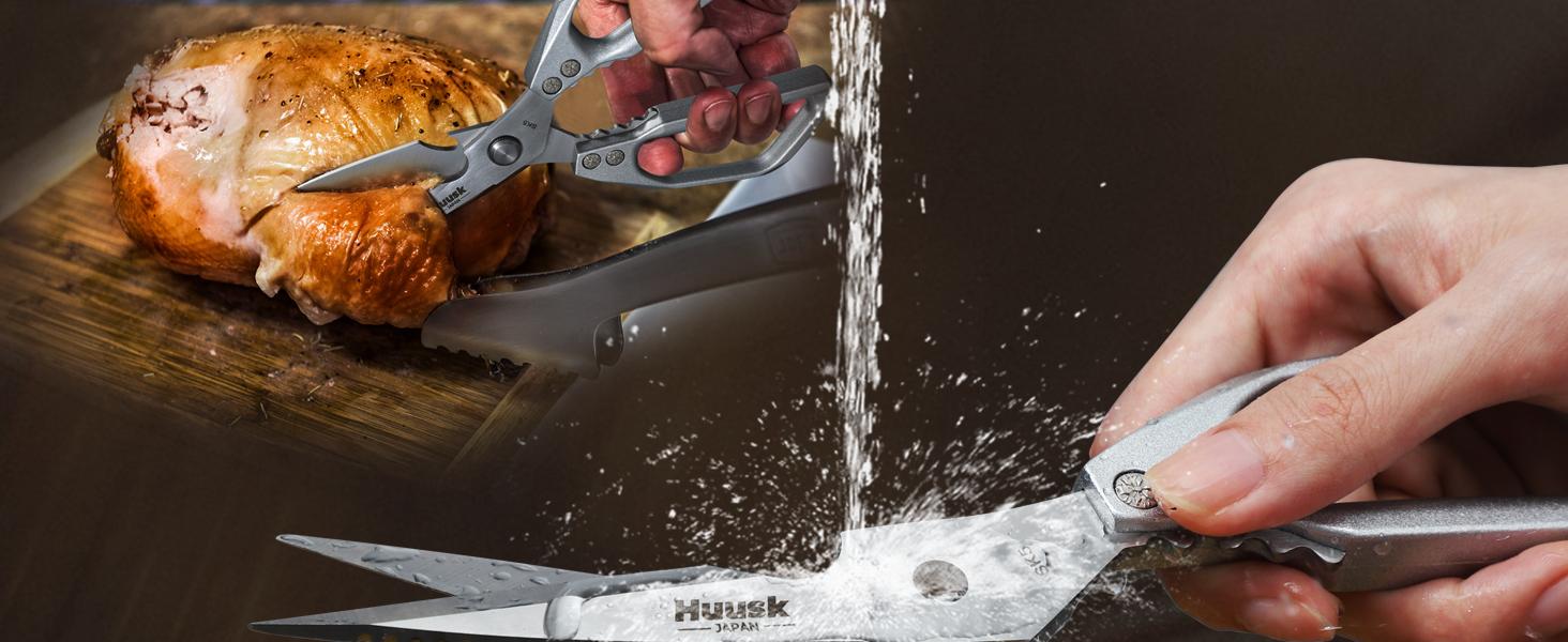 HUUSK Kitchen Scissors All Purpose -FallFreshness- Stainless Steel Kitchen Shears, Sharp Silver Meat Scissors, Dishwasher Safe, Poultry Shears, Japanese Cooking Scissors for Food, Chicken Bones, and Turkey, Christmas Gift! HUUSK Kitchen Scissors All Purpose -FallFreshness- Stainless Steel Kitchen Shears, Sharp Silver Meat Scissors, Dishwasher Safe, Poultry Shears, Japanese Cooking Scissors for Food, Chicken Bones, and Turkey, Christmas Gift!