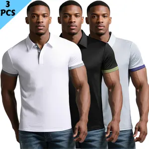 3-Pack Stylish Color Block Polo Shirts, Breathable Soft Stretch Tops for Office, Daily & Party Wear Mens Multi-Country Dress Set Men's Moisture-Wicking Workout Polo Shirt