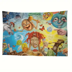 Festive Cartoon Faces and Expressions Tapestry, ldeal Gift For Room Decoration, Tapestry Flag for Bedroom Living Room Decor Cotton Decorative Lightweight Linen Boho Shabby Chic Hanging