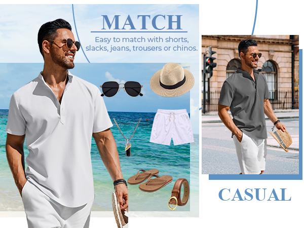 COOFANDY Men's Henley Shirt Short Sleeve Casual T-Shirt Summer Beach Hippie Henley Tee Shirt