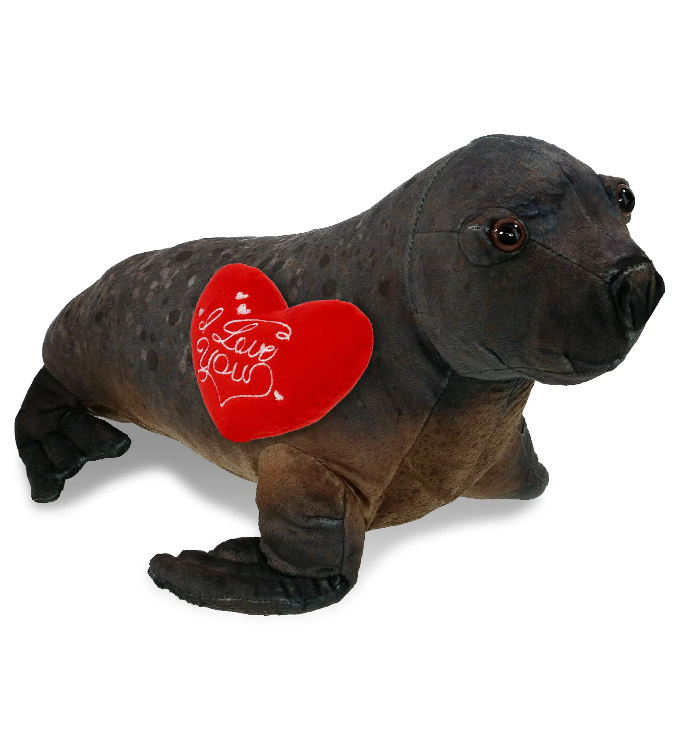 DOLLIBU 15" Wild Collection Huggable Stuffed Sea Lion, Valentine Personalized Plush with I Love You Red Heart, Kids' Huggable Stuffed Animal Toy