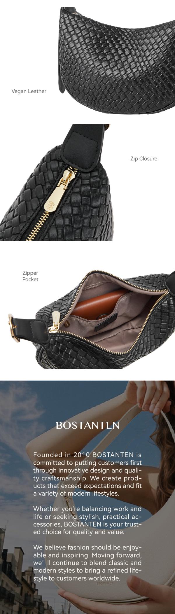 BOSTANTEN Woven Shoulder Bags for Women Tote Bags Retro Crossbody Bags Leather Luxury Purse Hobo Handbag with Adjustable Strap