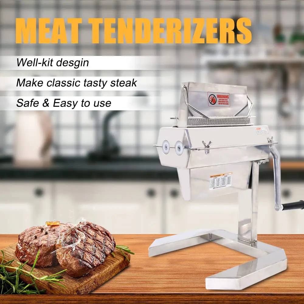 HAKKA FOOD PROCESSING Commercial Manual Meat Tenderizer - 7 inch Stainless Steel Kitchenware, 37 Rotating Blades Tool with Durable Manual Handle for Beef, Pork, Chicken Steak Utensil
