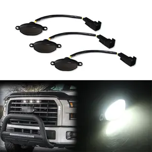 3PCS Smoked Lens White LED Grille DRL Running Light Assy For Ford F150 SVT Raptor 2010 2011 2012 2013 2014 Replace OEM AL3Z15442C AL3Z-15442-C