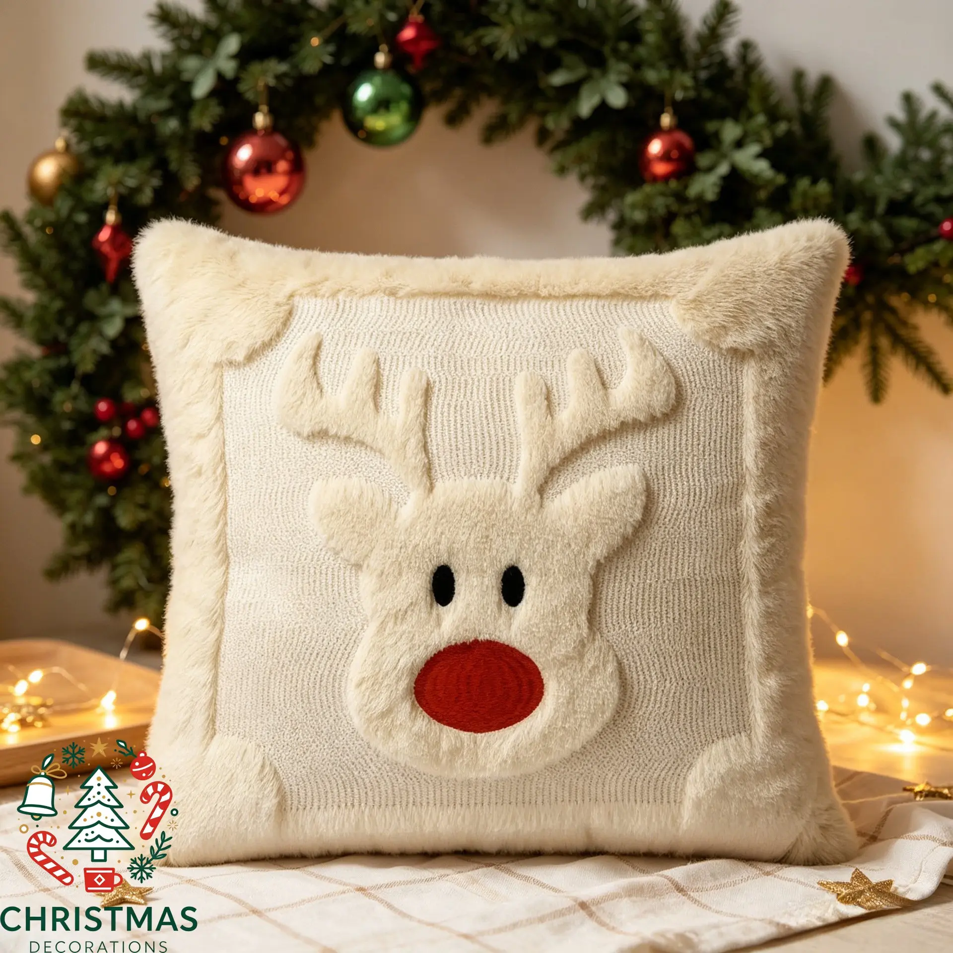 Christmas Reindeer Throw Pillow, 2Pcs 18x18 Inch Cozy Holiday Decorative Pillow with 3D Plush Deer Design, Soft Winter Cushion for Sofa, Bed, Couch & Christmas Home Decor homedecor