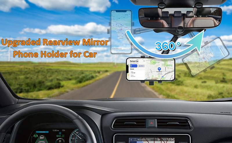 360 Degree Car Phone Holder Rearview Mirror, 2024 Multifunctional Navigation Bracket, 360° Rotatable & Retractable Car Phone Holder,car accessories