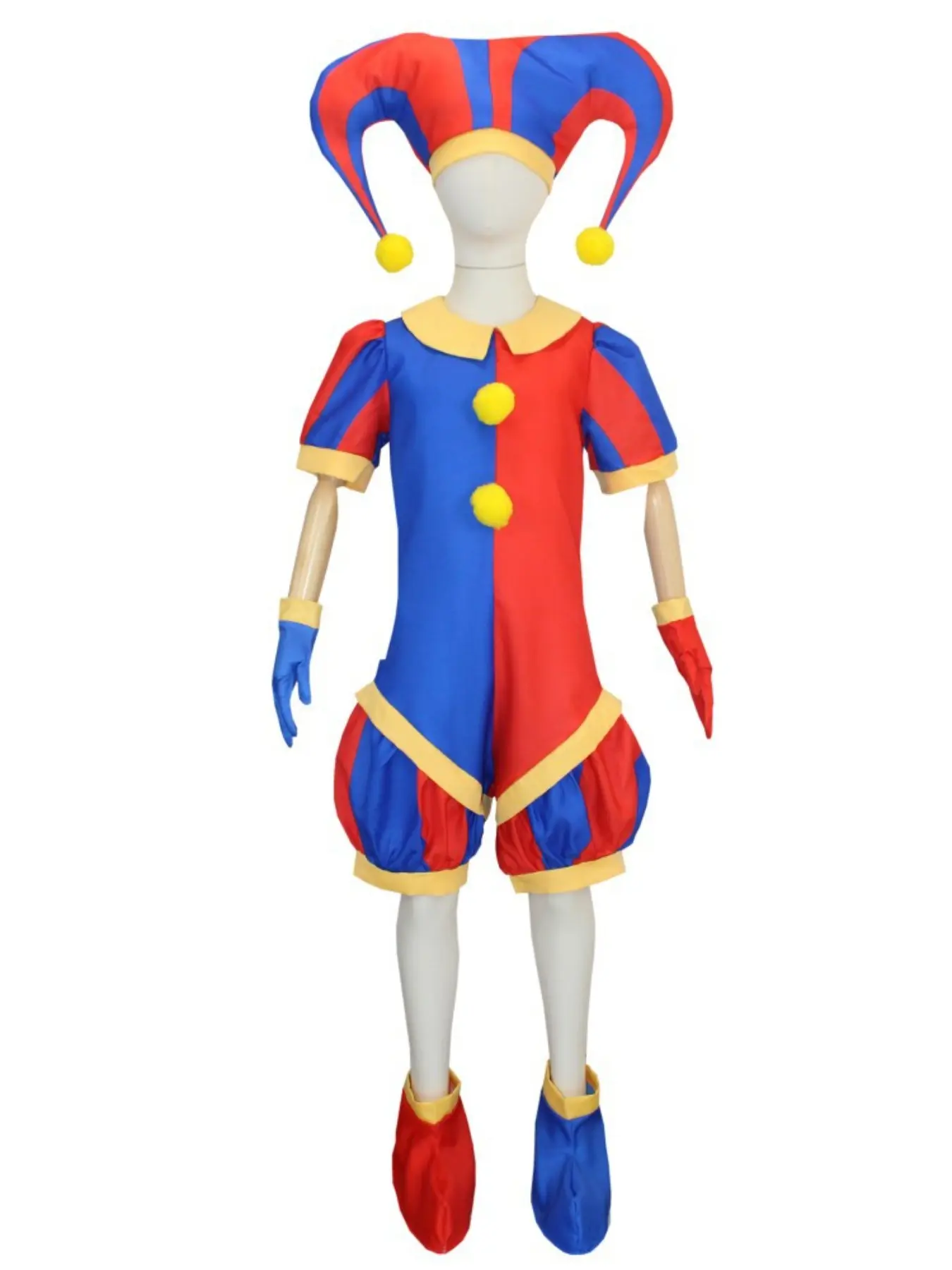 Circus Pomni Cosplay Costume with Hat Gloves Halloween Costumes Clown Costume Character Costume Carnival Outfits, Colorblock Jumpsuit Set, Loose Fit Cosplay, All Seasons Party Wear, Full Set, Festival Costume, Costume for Parties