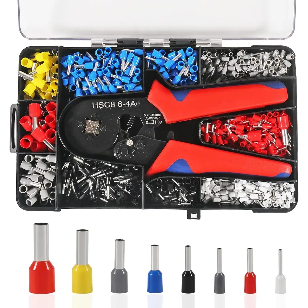 Ferrule Crimping Tool Kit Set,Wire Ferrule Kit Crimper Connectors，4 corners Self-adjustable HSC8 6-4A gauge 1200PCS Ferrules Electrical Terminal，Crimpers Tools Pin Terminals Ratchet Pliers for Audio,Car,DIY, DIY Projects