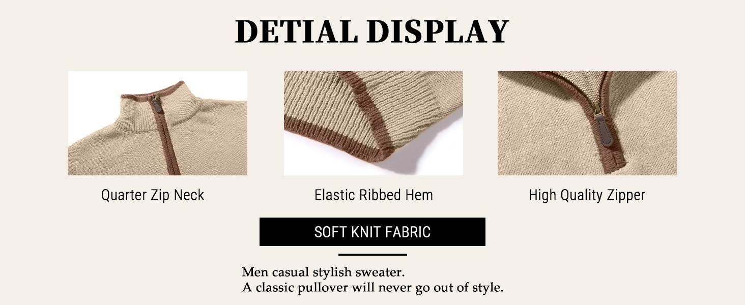 Zaitun Autumn Winter Men's Quarter Zip Sweater Slim Fit Lightweight High Neck Pullover Casual Boston Wool Classic Polyester Long Sleeve Mens Shirt Elegant Knitted Collar Sweater Navy Blue