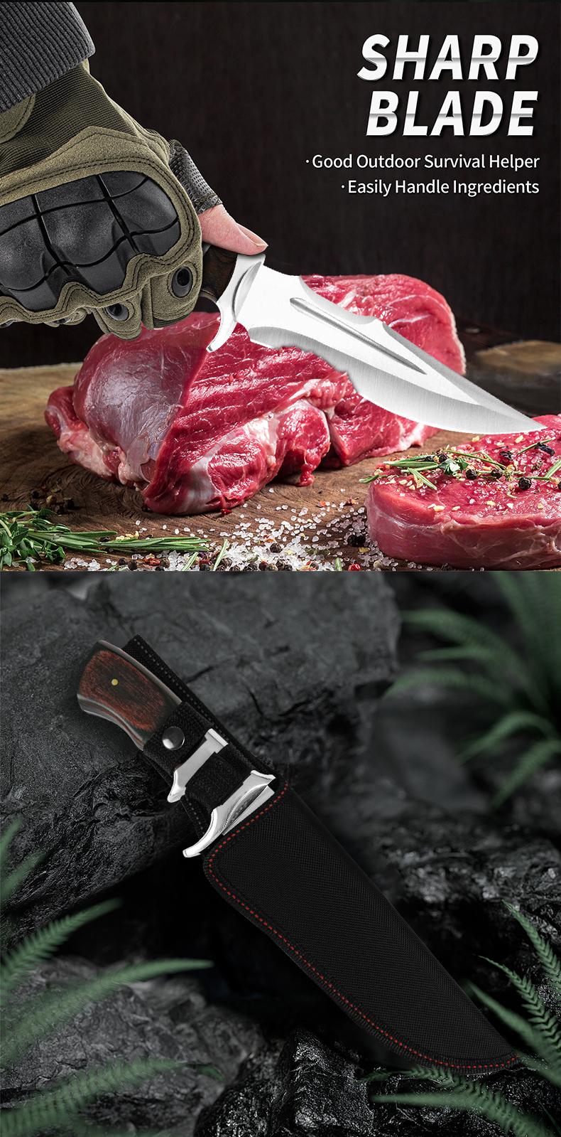 Outdoor Camping Knife,Steak Knife,High-Carbon Steel,Wooden Handle,Camping Gear,Travel Essential,for Camping,Fishing,Hiking,Gift for Men