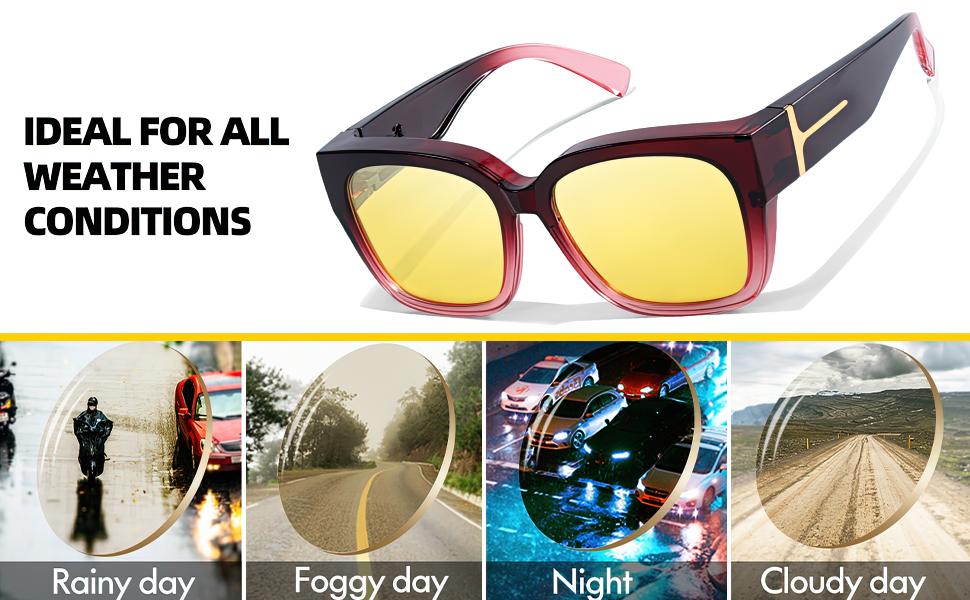Trendy Oversized Fit Over Night Vision Driving Glasses Anti Glare for Women Men Polarized Nighttime Glasses IF7511