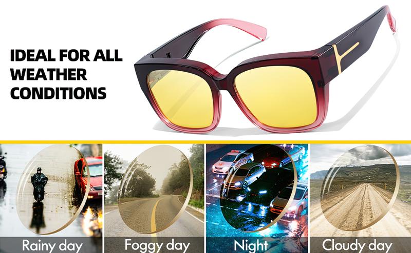 Trendy Oversized Fit Over Night Vision Driving Glasses Anti Glare for Women Men Polarized Nighttime Glasses IF7511
