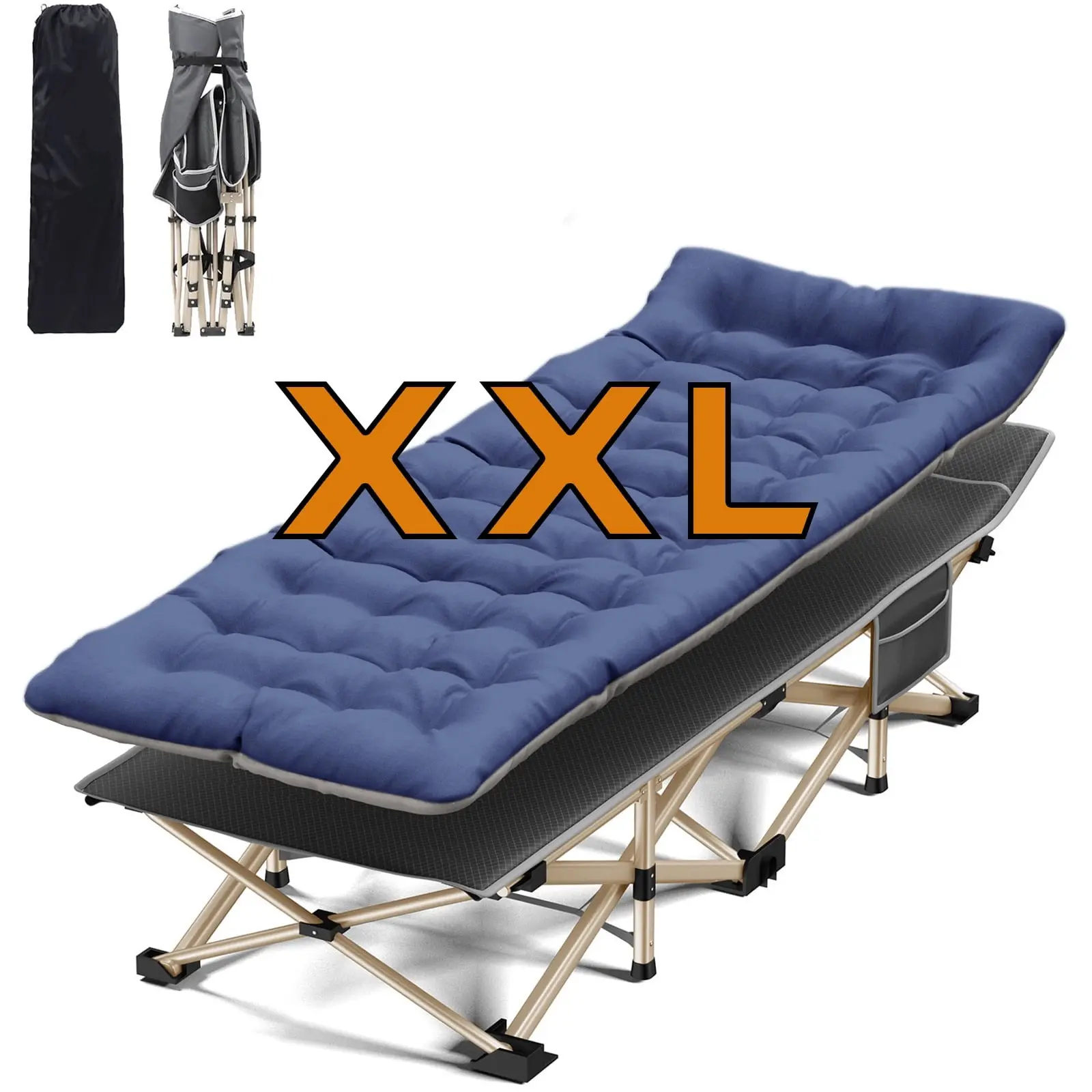 XXL Folding Camping Cot , 32" Widen 500lb Heavy Duty Sleeping Bed With 2-Sided Removable Matress, Portable Folding For Office Naps