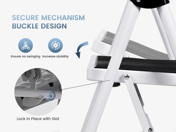 44 Inch Iron Stepstool, 4 Folding Stepstool with Non-Slip Pedals and Comfortable Handrails, Sturdy Steel Ladder Portable Heavy Duty Stepstool for Kitchen, Garage and Outdoor Use, black