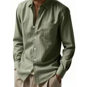 Men's linen blend button up shirt - long sleeved, chest pocket, classic collar. Very suitable for transitioning from casual daily outings to semi formal business meetings. Enhance your wardrobe with timeless style and versatile tops
