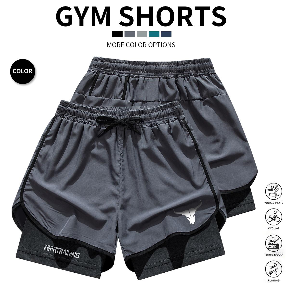 Men's Double-Layer Spring/Summer Sports Breathable Gym & Beach Quick-Dry Running Outdoor Casual Basketball 2PCS