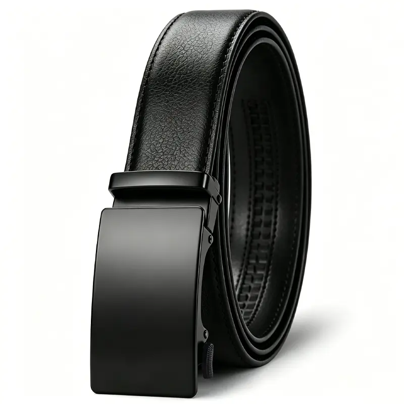 Men's Adjustable Ratchet Belt – No Hole Leather Belt with Automatic Slide Buckle – Easy Trim to Fit – Durable Dress & Casual Belt for Business Wear – Great Gift for Men, Father's Day & Everyday Accessories