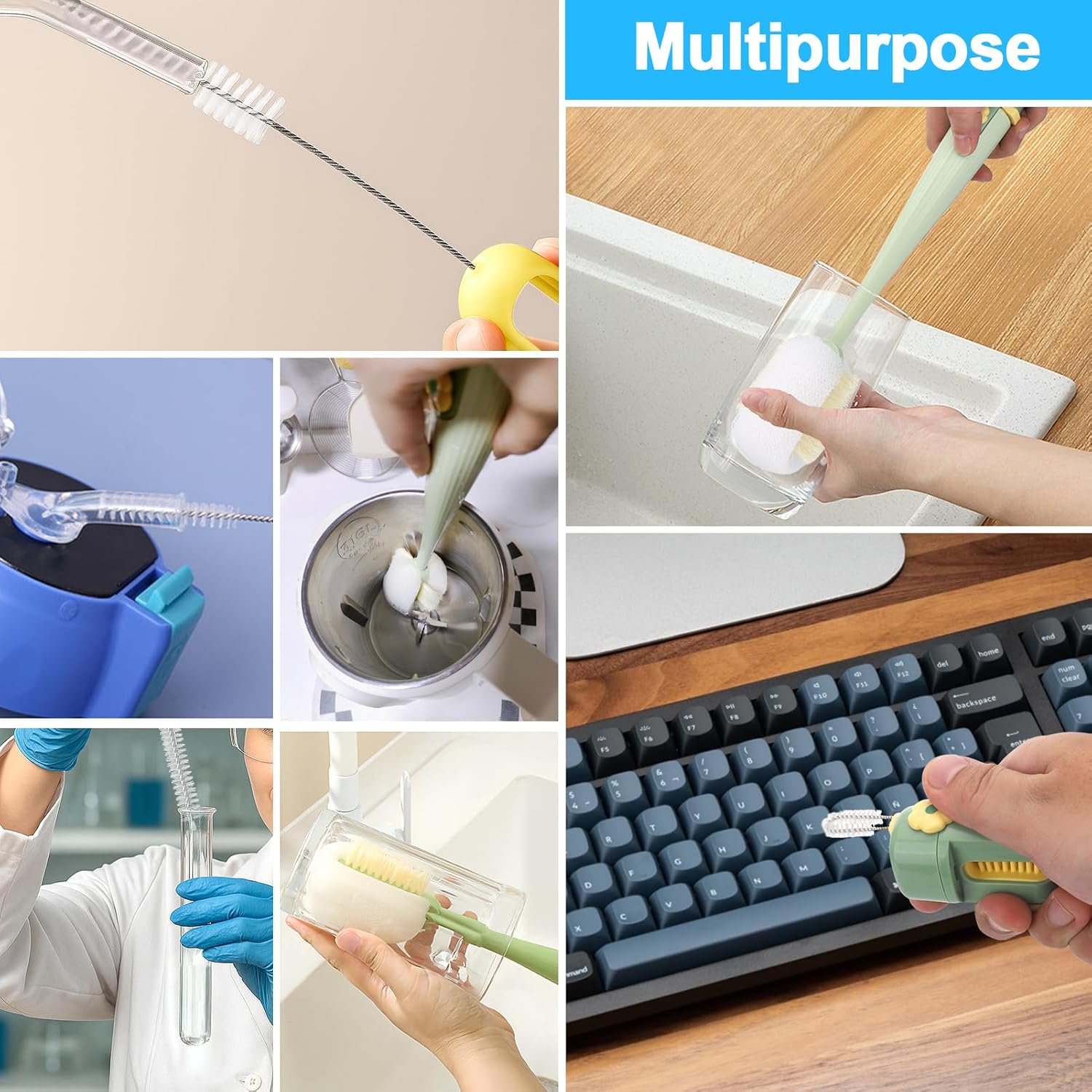 5-in-1 Multifunctional Bottle Cleaning Brush Set with Replaceable Heads for Deep Cleaning Cups Lids and Straws Ideal for Reusable Drinkware
