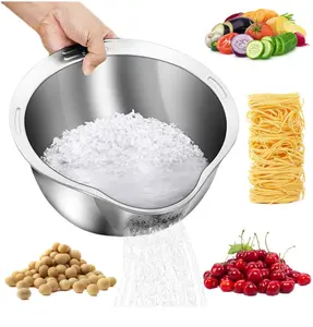Rice Washer Strainer Bowl - 4-in-1 Washing Bowl for Quinoa, Stainless Steel Rinser With Side Drainers Small Colander for Cleaning Fruits, Vegetables, and Beans - Versatile Kitchen Tool