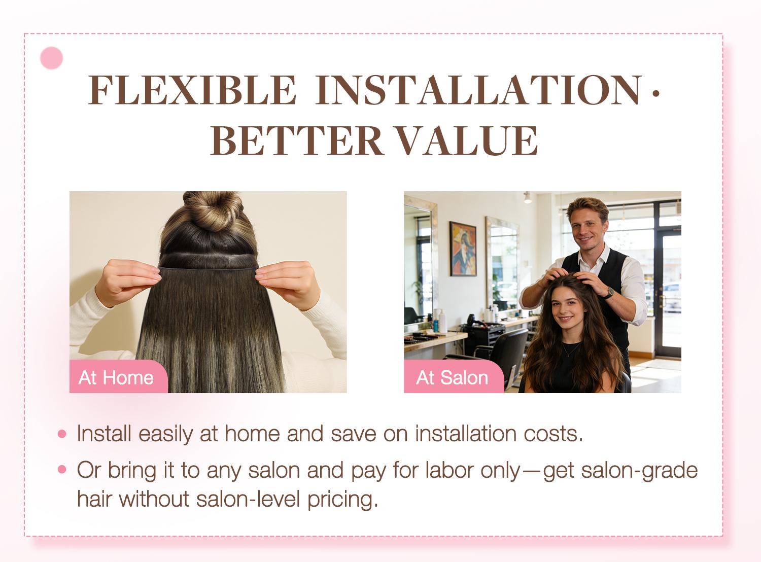 GOOGOO Butterfly Weft Extensions Human Hair Genius Weft PU Hole OVO Weft-thin,Double-layered One Piece Remy Human Hair