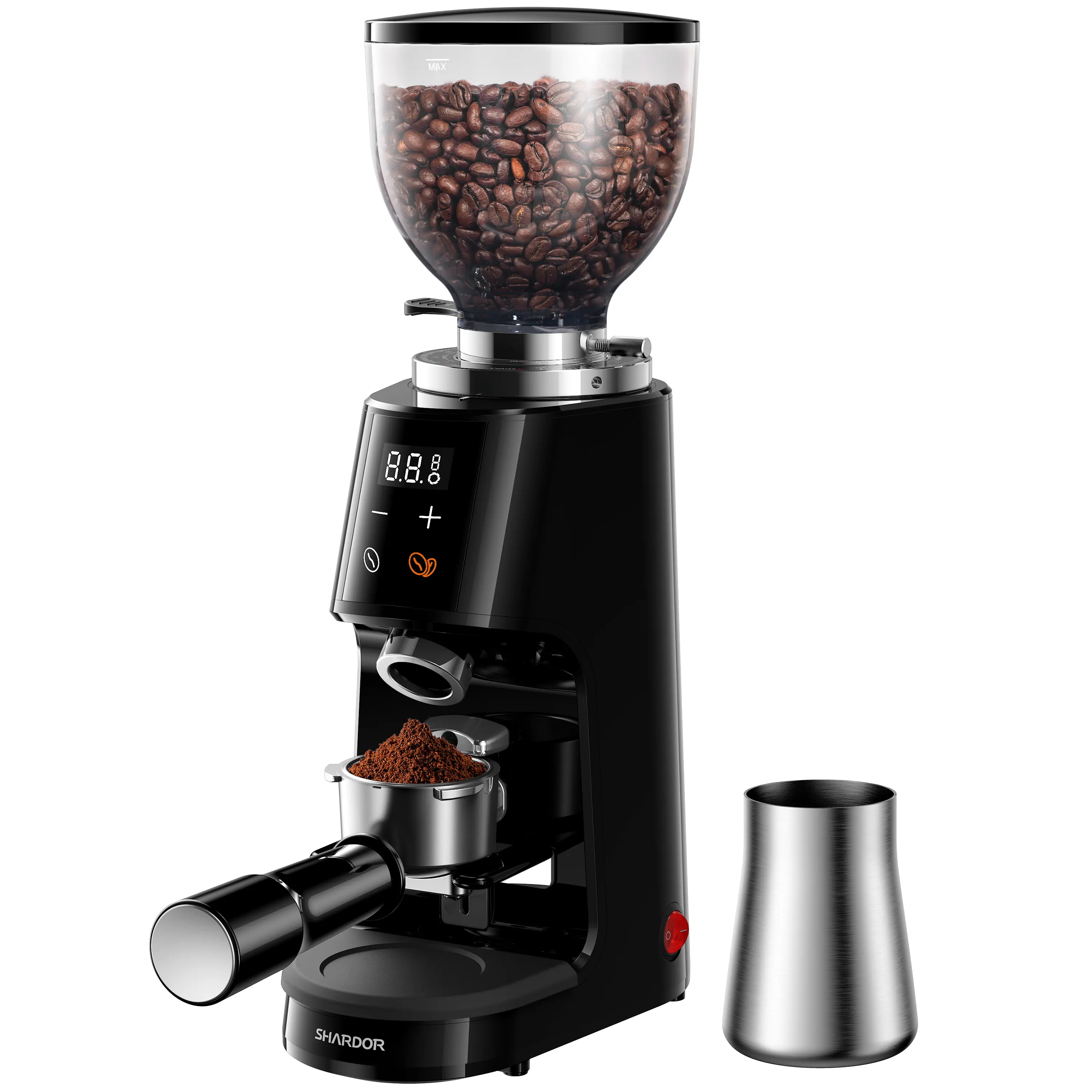SHARDOR Professional 64mm Burr Coffee Grinder - Cold Brew Coffee Grinders with 100 Grind Settings, All-Metal Chamber, Adjustable Electronic Timer, LED Display, Anti-Static, Grinding Control, Black (TikTok Shop Back to School), Grounds Press, Adjustable Gr