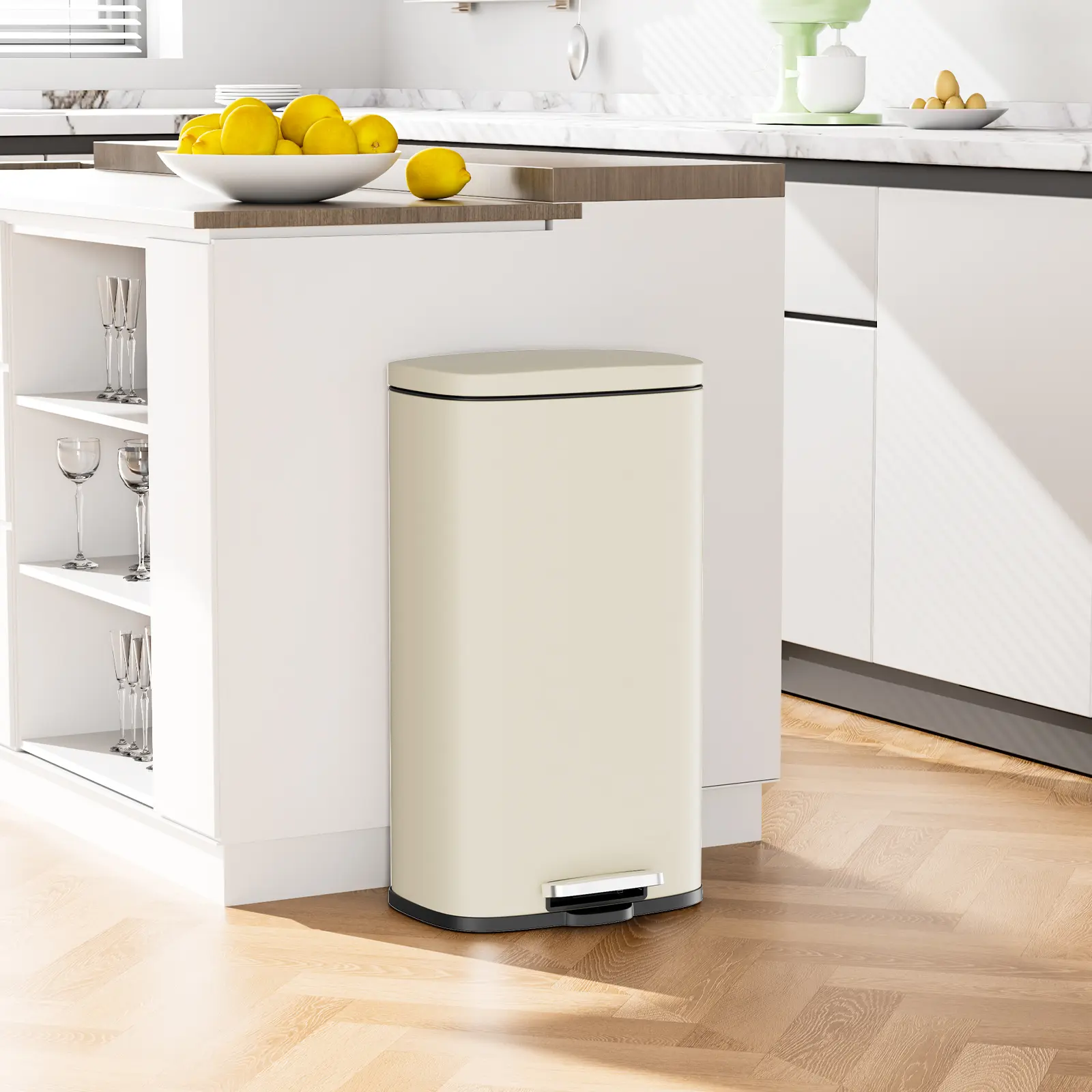 Arlopu 8/13.2 Gallon Step Trash Can, Stainless Steel Garbage Bin with Removable Plastic Inner Bucket, Household Waste Bin, Soft-Close, Fingerprint-Proof, Black, Beige, Brown, Silver, White homeessentials