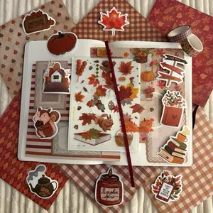 Autumn Junk Journal Starter Kit Scrapbook Fall Kit October Vibes with Pumpkin Stickers and Maple Leaf Decor