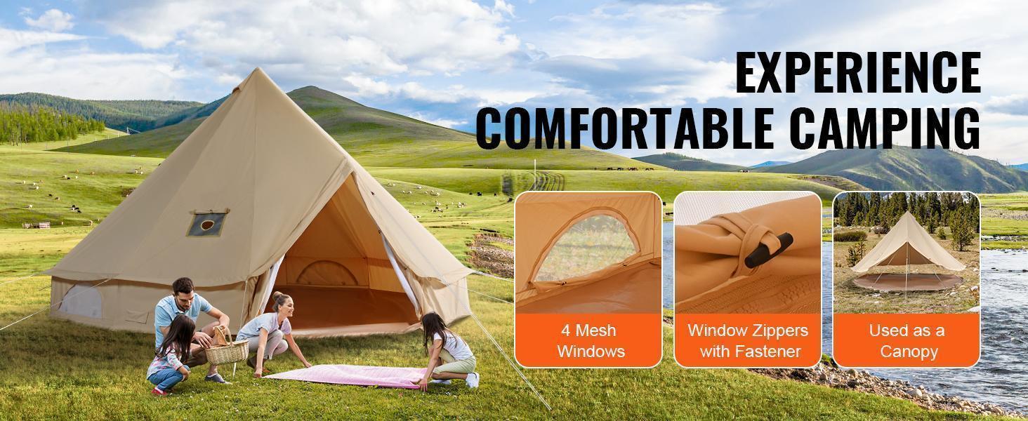 VEVOR Canvas Glamping Bell Tent Max 12 Persons, TikTokShopBlackFriday, Breathable Waterproof Large Yurt Tent with Stove Jack and Detachable Side Wall for Family Camping