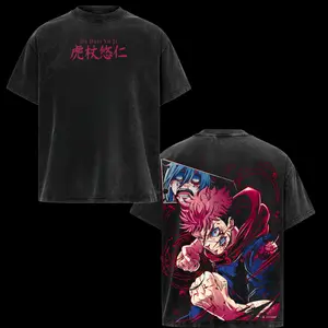 Itadori Yuji Cursed Strike Vintage Washed T-Shirt, Hoodie & Sweatshirt – Jujutsu Kaisen Mahito Battle Graphic Tee, Heavyweight Cotton Oversized Anime Streetwear